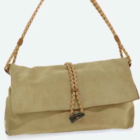 Burberry Handbags - BURBERRY Haymarket Tan Suede Leather Braided Bag